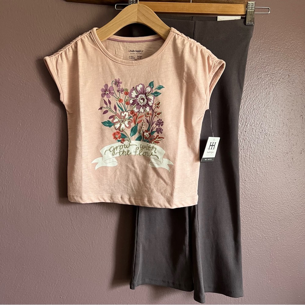 Haute Hippie Floral Graphic Tee and Gray Pants Set